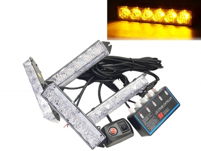 Set 4X Lumini LED, 6 Leduri, Tip Stroboscop De Avertizare, Galben, Flash, cu Controler, 12V