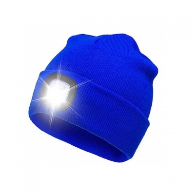 Caciula albastra cu LED reincarcabil, compatibila cu masina de spalat, baterie detasabila, incarcare USB