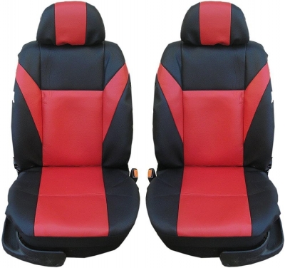 Set huse universale / tapițerie pentru scaunele din față ale mașinii / autobuzului / jeep-ului - piele ecologică - roșu cu negru