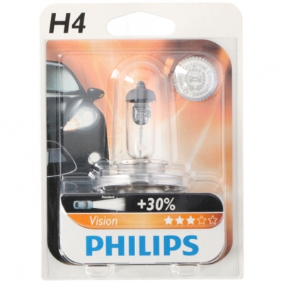 Bec auto cu halogen pentru far Philips H4 Vision, +30%, 12V 60/55W