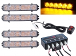 Set 4X Lumini LED, 6 Leduri, Tip Stroboscop De Avertizare, Galben, Flash, cu Controler, 12V
