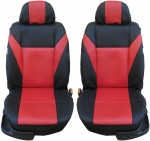 Set huse universale / tapițerie pentru scaunele din față ale mașinii / autobuzului / jeep-ului - piele ecologică - roșu cu negru