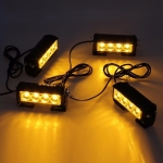 Set 4X Lumini LED Flexzon, 4 Leduri, Tip Stroboscop De Avertizare, Galben, Flash, cu Controler, 12V